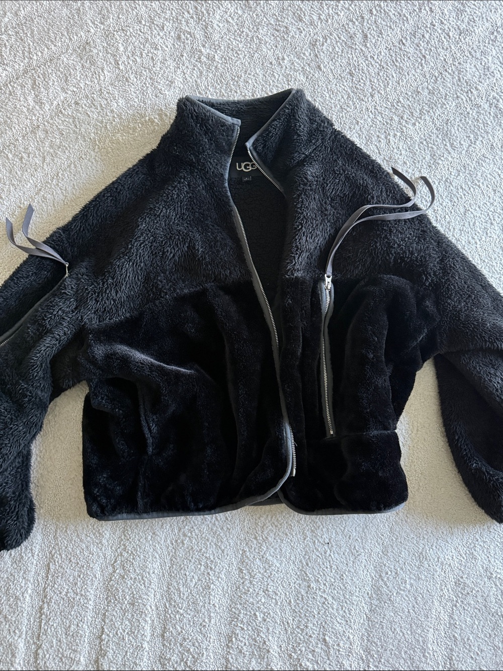 UGG Black Plush Zip-Up Fleece Jacket